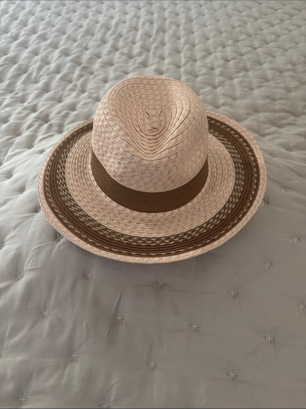 Straw Sun Hat with Brown Trim - Women Accessories